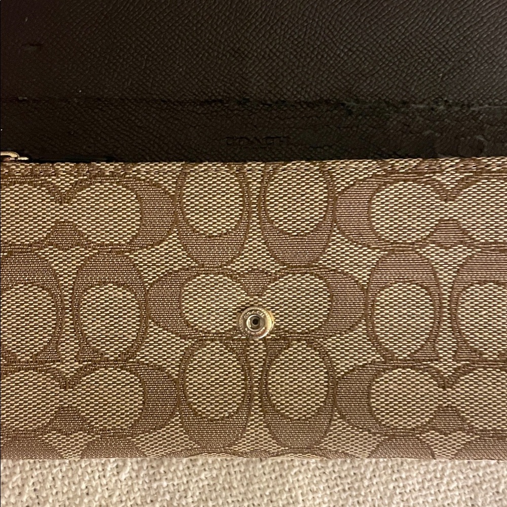 Coach Slim Envelope Wallet Signature Canvas Khaki/Brown Leather - Picture 6 of 8